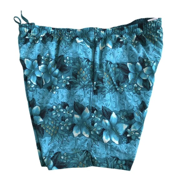 Vintage Speedo Nylon Green Floral Hawaiian Lined Swim Board Shorts Men Size L - Picture 3 of 9